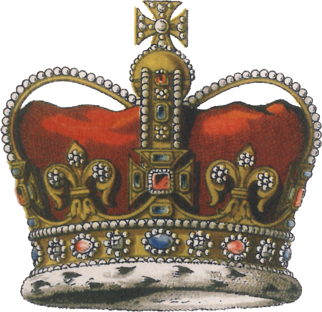 St Edward's Crown, drawn as a heraldic plate: gold arches set with pearls over a crimson cap, on an ermine band.